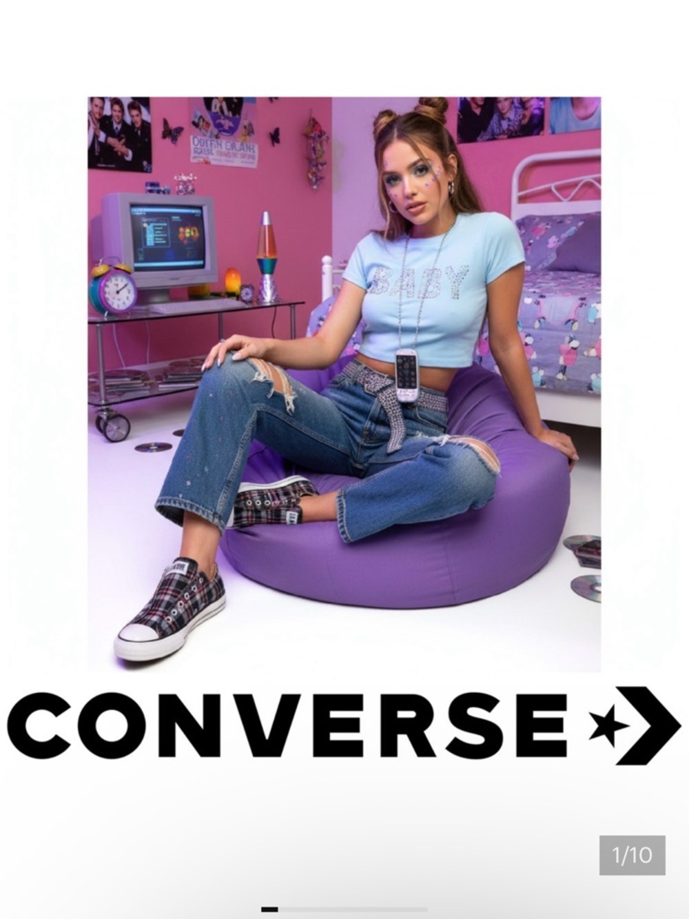 Converse All Stars Plaid Flannel Laceless Retro Low Top Sneakers Women's Sz 8